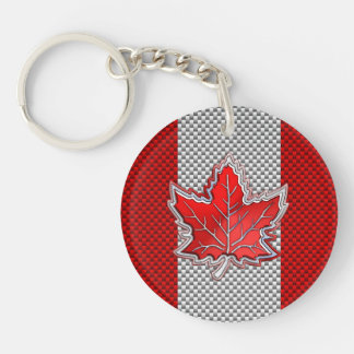 カナダレッドメープルリーフカーボンファイバーレトロスタイル キーホルダー