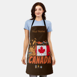 カナダヴィンテージ国旗とグリズリーベアホリデー エプロン