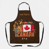 カナダヴィンテージ国旗とグリズリーベアホリデー エプロン (正面)