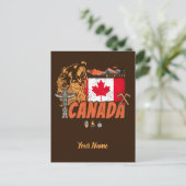 カナダヴィンテージ国旗とグリズリーベアホリデー シーズンポストカード (スタンド正面)