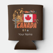 カナダヴィンテージ国旗とグリズリーベアホリデー 缶クーラー (裏面)