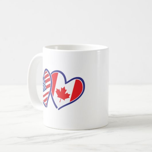 カナダ人およびアメリカの旗のハート コーヒーマグカップ (正面左)
