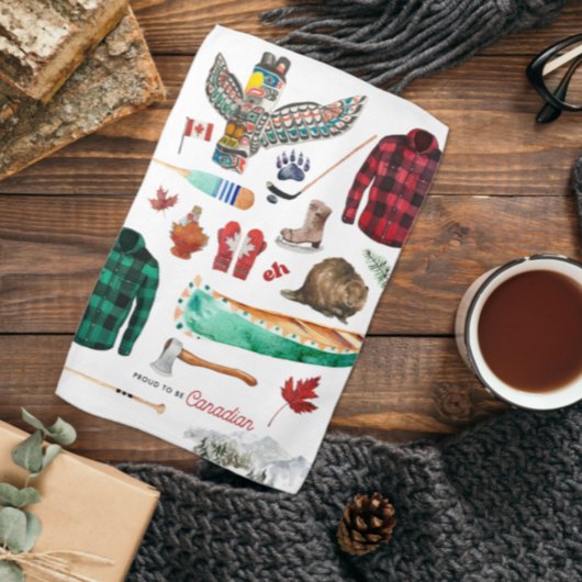 カナダ人であることを誇りに思う | 水彩画イラスト キッチンタオル