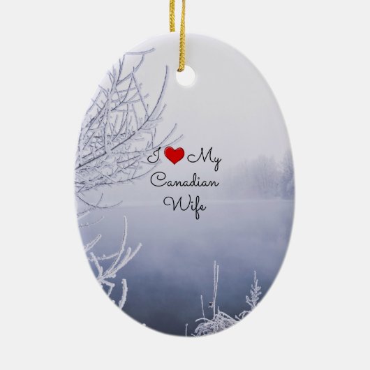 カナダ人の妻が大好き-美しい冬の風景 セラミックオーナメント (裏面)