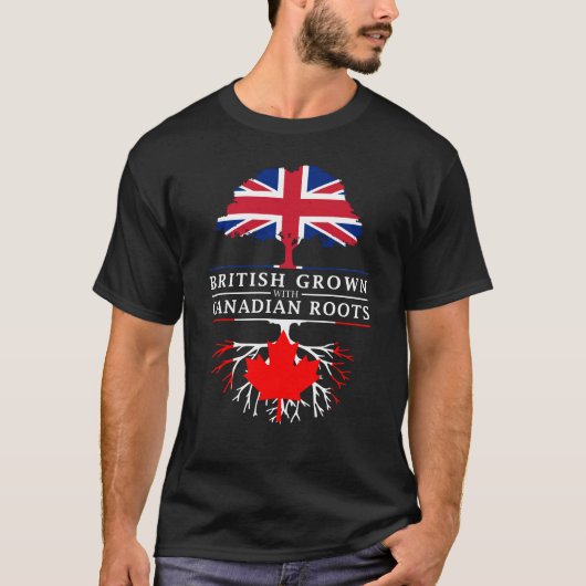 カナダ人の根のカナダのデザインと   育つイギリス Tシャツ (正面)