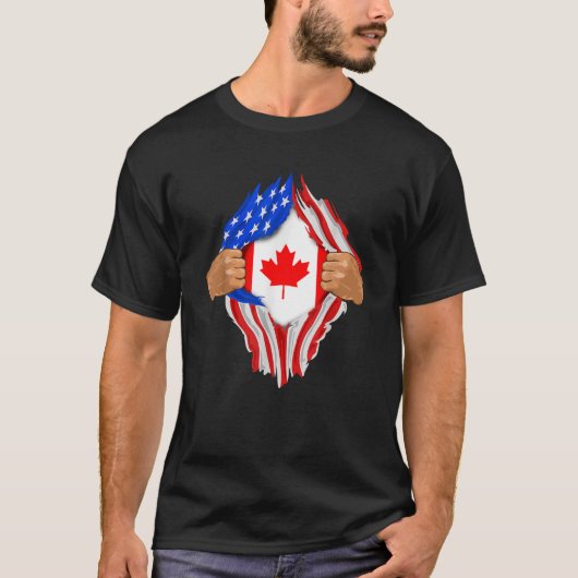 カナダ人の血が流れる カナダ フラッグ ギフト Tシャツ (正面)