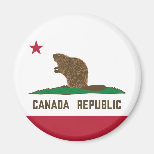 カナダ共和国カリフォルニア州旗ビーバー マグネット (正面)