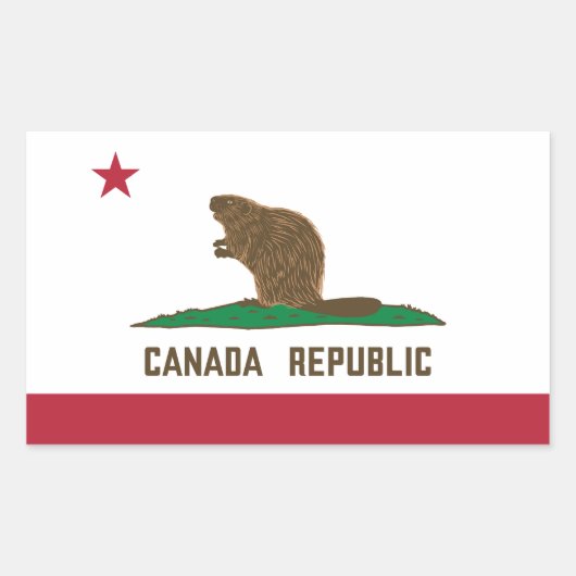 カナダ共和国カリフォルニア州旗ビーバー 長方形シール (正面)