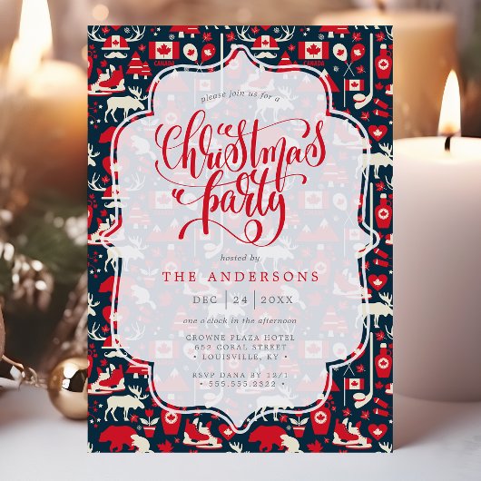 カナダ冬ムースパターンクリスマスパーティー 招待状