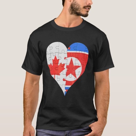 カナダ北朝鮮国旗のハート Tシャツ (正面)