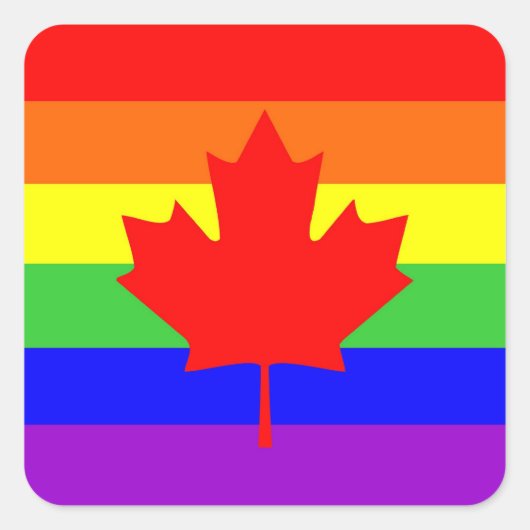 カナダ国ゲイ誇りを持ったレインボー国旗 スクエアシール (正面)