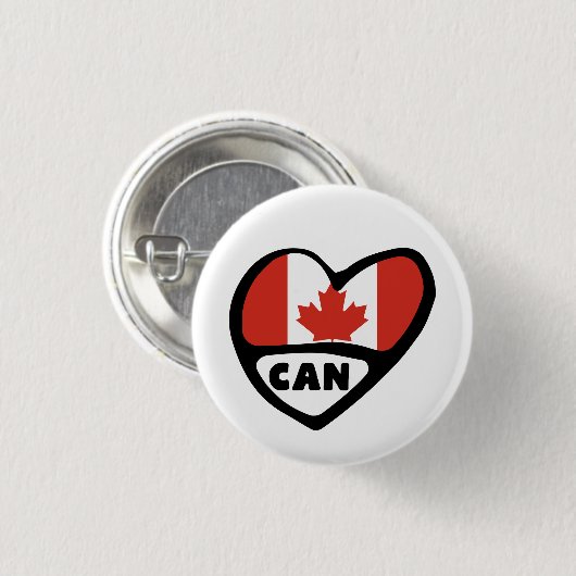 カナダ国コードフラグハートピンバッジ、CAN 缶バッジ (正面&裏面)