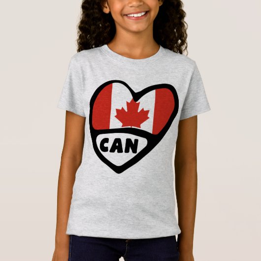 カナダ国コード国旗のハート、CAN Tシャツ (正面)