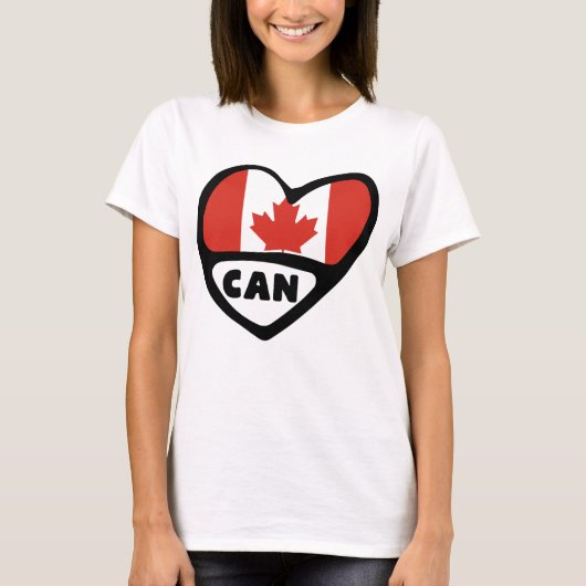 カナダ国コード国旗のハート、CAN Tシャツ (正面)