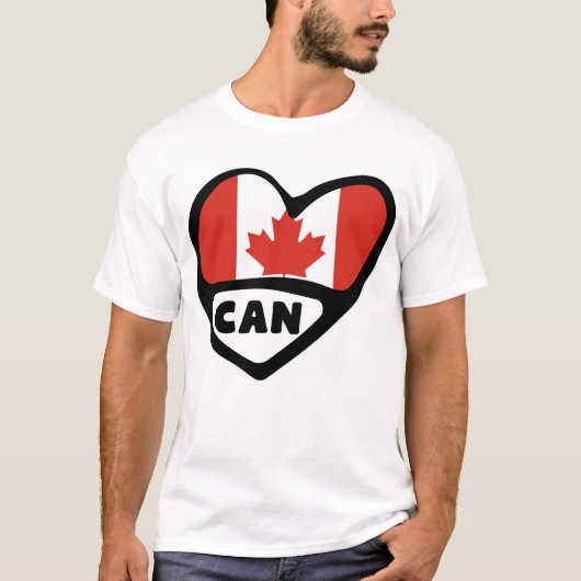 カナダ国コード国旗のハート、CAN Tシャツ (正面)