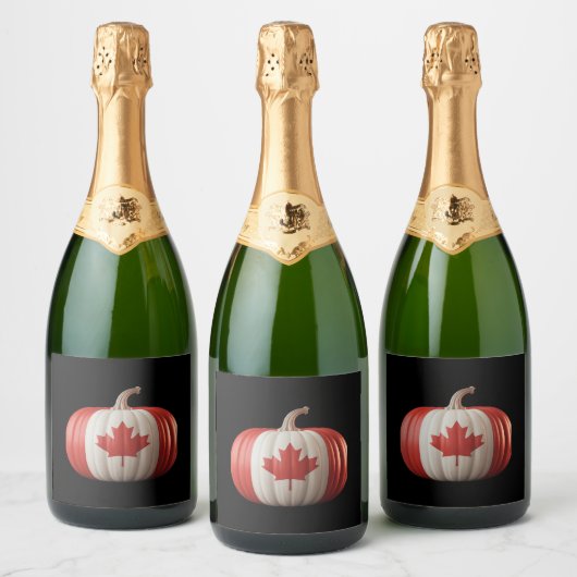 カナダ国旗かぼちゃメープルリーフ感謝祭 スパークリングワインラベル (ボトル)