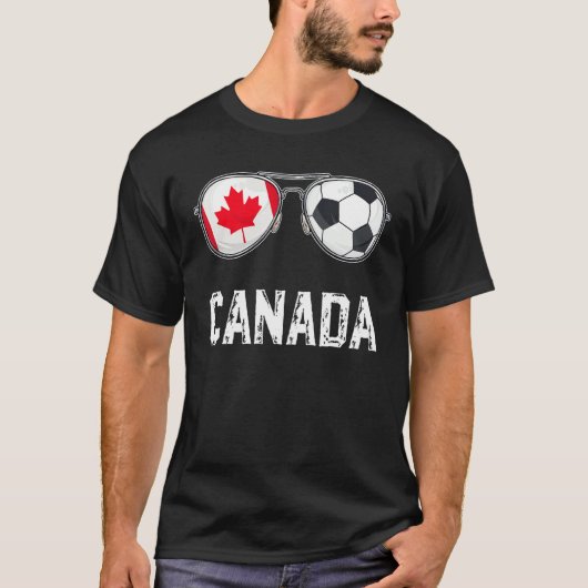 カナダ国旗とサッカーのサングラスカナダファン Tシャツ (正面)