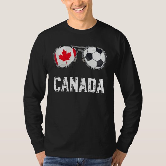 カナダ国旗とサッカーのサングラスカナダファン Tシャツ (正面)