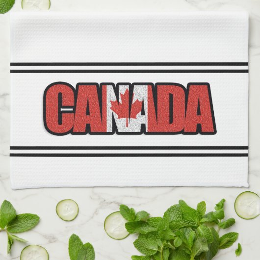 カナダ国旗とメイプルリーフのタイポグラフィック文字 キッチンタオル (折り畳み)