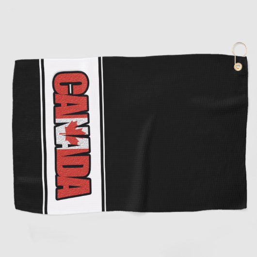 カナダ国旗とメイプルリーフのタイポグラフィック文字 ゴルフタオル (横)