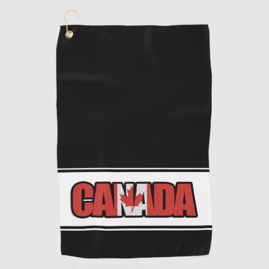 カナダ国旗とメイプルリーフのタイポグラフィック文字 ゴルフタオル (正面)