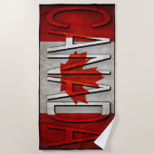 カナダ国旗とロゴの黒いエッジ ビーチタオル (正面)