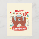 カナダ国旗と可愛いクマHappy Canada Day ポストカード (正面)