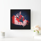 カナダ国旗と地図 スクエア壁時計 (ホーム)