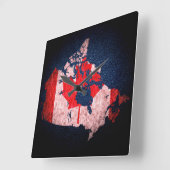 カナダ国旗と地図 スクエア壁時計 (傾斜)