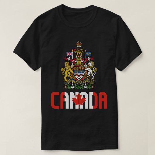 カナダ国旗と愛国的コート Tシャツ (デザイン正面)