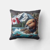 カナダ国旗と渓流に近いビーバーボート クッション (裏面)