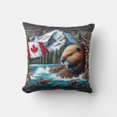 カナダ国旗と渓流に近いビーバーボート クッション (正面)
