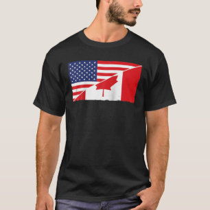 カナダ国旗と米国国旗のルーツカナダの祖先 Tシャツ