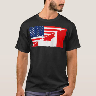 カナダ国旗と米国国旗ルーツカナダの祖先A Tシャツ