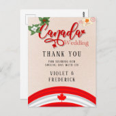カナダ国旗と花模様結婚の感謝 ポストカード (正面/裏面)