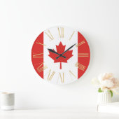 カナダ国旗と金ゴールド ラージ壁時計 (ホーム)