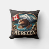 カナダ国旗によるカナダのビーバー保持ログ クッション (正面)