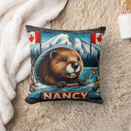 カナダ国旗にステッキを持ったビーバー クッション