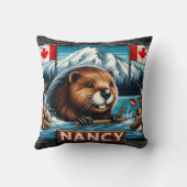 カナダ国旗にステッキを持ったビーバー クッション (裏面)