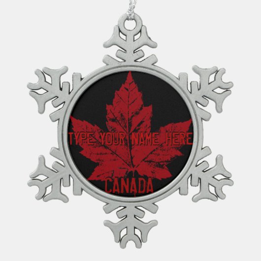 カナダ国旗のオーナメントパーソナライズされたカナダお土産 スノーフレークピューターオーナメント (正面)