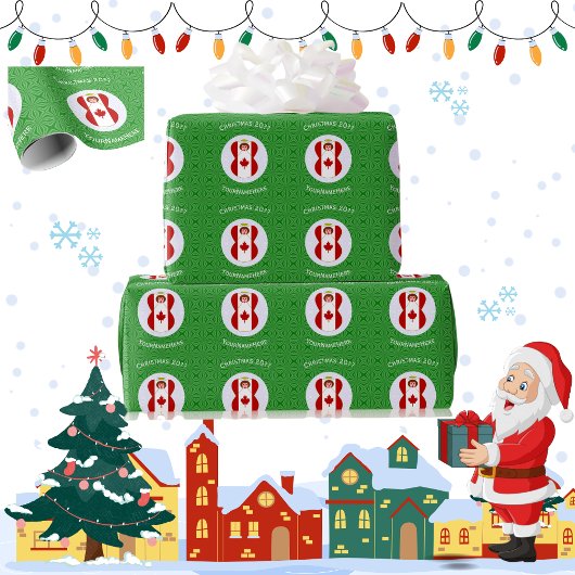 カナダ国旗のクリスマスエンジェルパーソナライズされた ラッピングペーパー