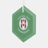 カナダ国旗のクリスマスエンジェル名Yearn Hexagon ガラスオーナメント (正面左)