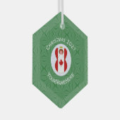 カナダ国旗のクリスマスエンジェル名Yearn Hexagon ガラスオーナメント (正面右)