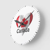 カナダ国旗のハート ラウンド壁時計 (傾斜)