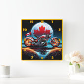 カナダ国旗の下のナイトライド スクエア壁時計 (ホーム)