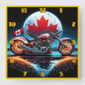 カナダ国旗の下のナイトライド スクエア壁時計 (正面)