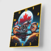 カナダ国旗の下のナイトライド スクエア壁時計 (傾斜)