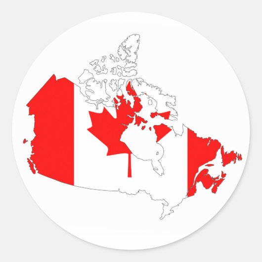 カナダ国旗の地図シルエット記号 ラウンドシール (正面)