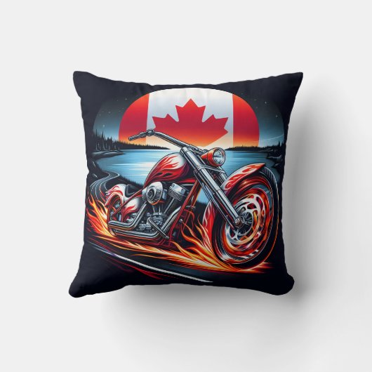 カナダ国旗の夕日の下でオートバイのレース クッション (裏面)