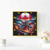 カナダ国旗の夕日の下でオートバイのレース スクエア壁時計 (ホーム)